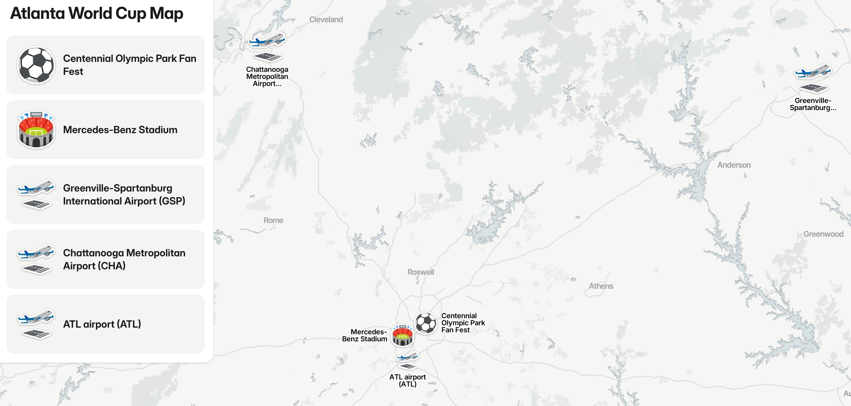 Atlanta World Cup map