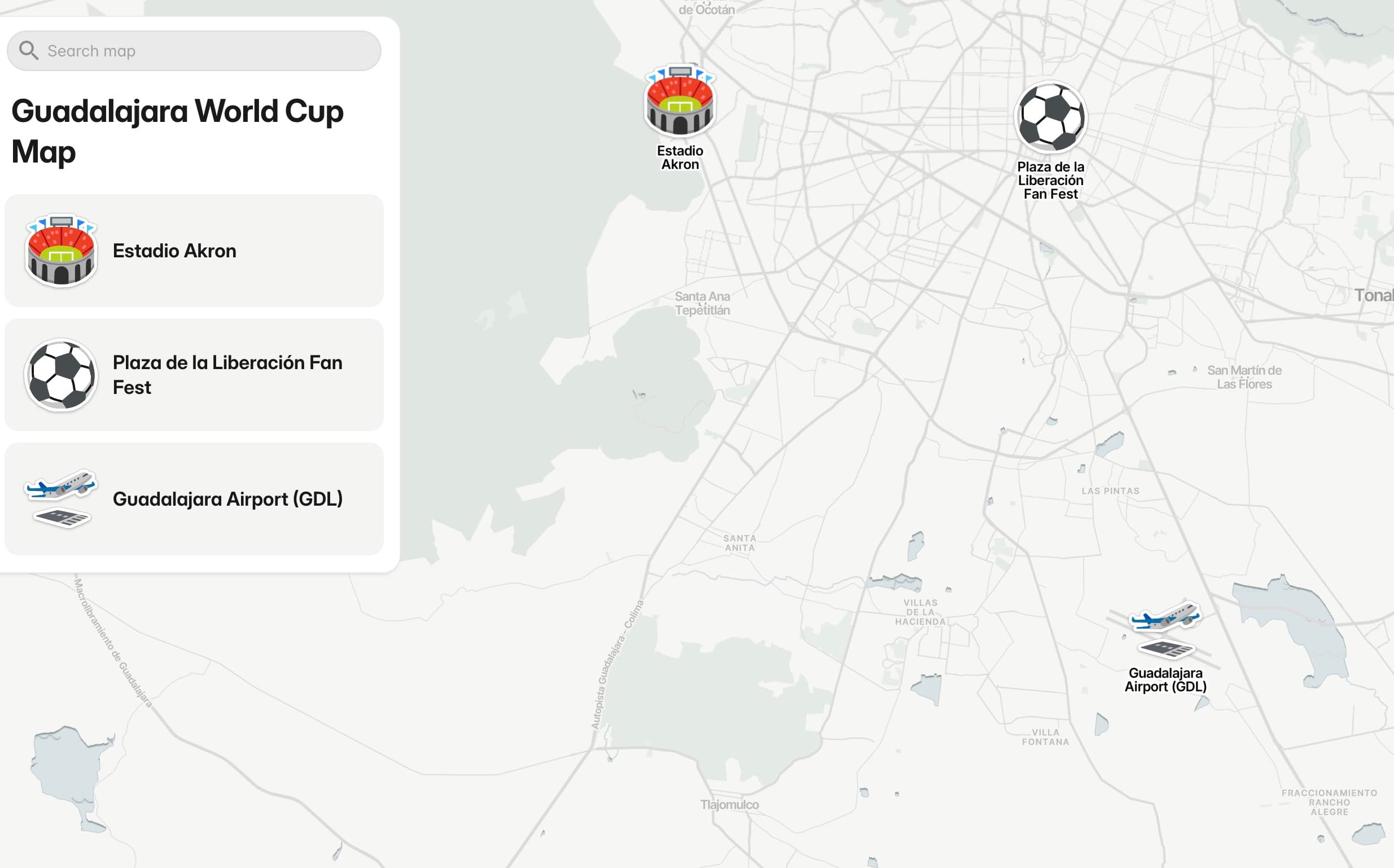 Guadalajara World Cup map