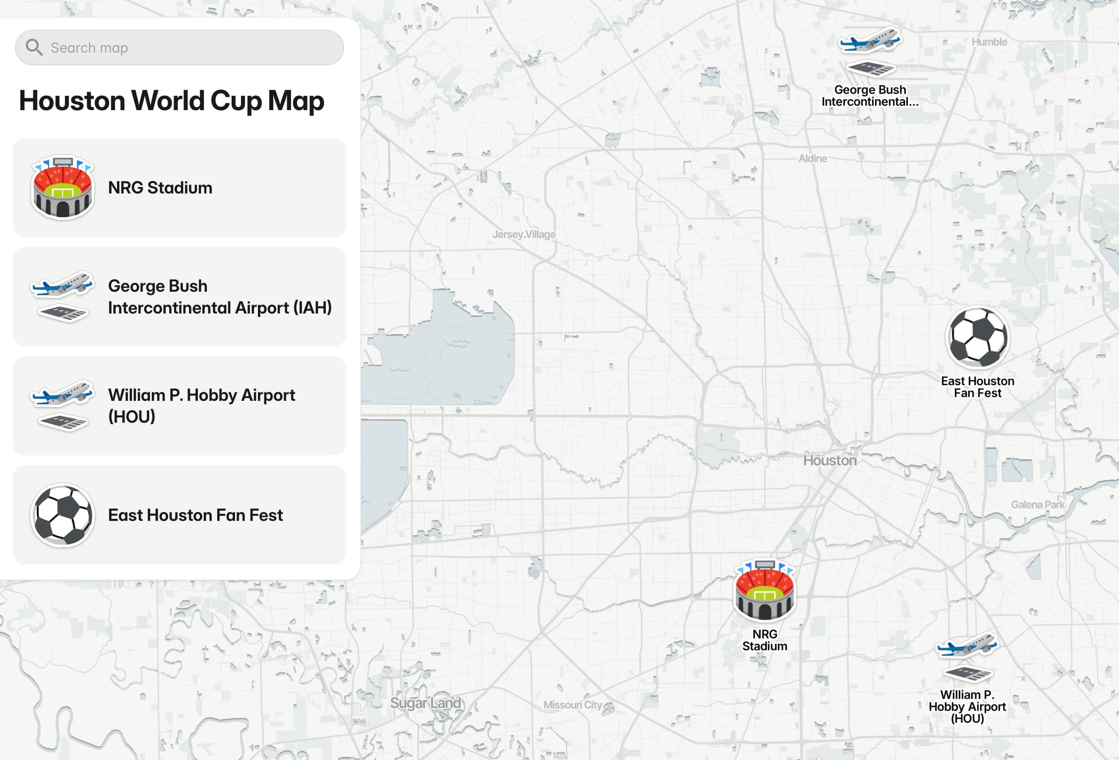 Houston World Cup map