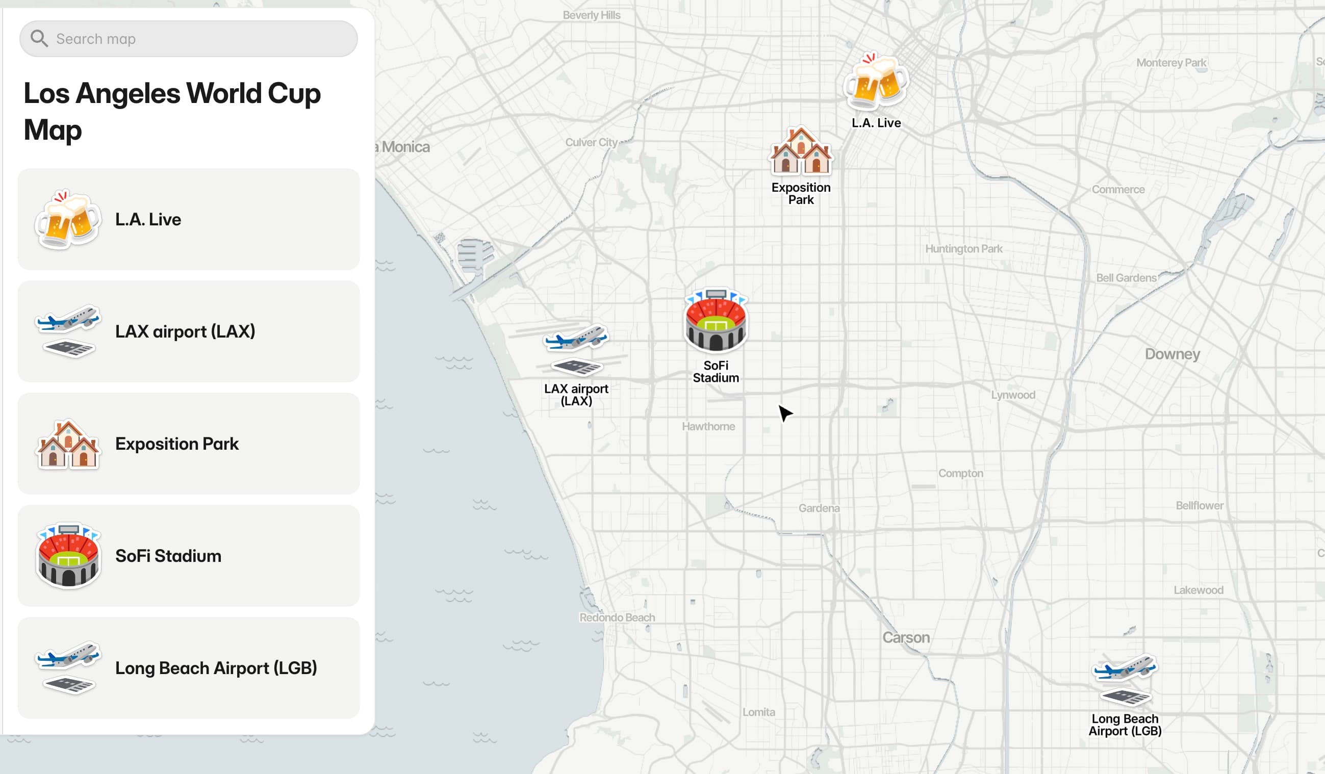 Los Angeles World Cup map