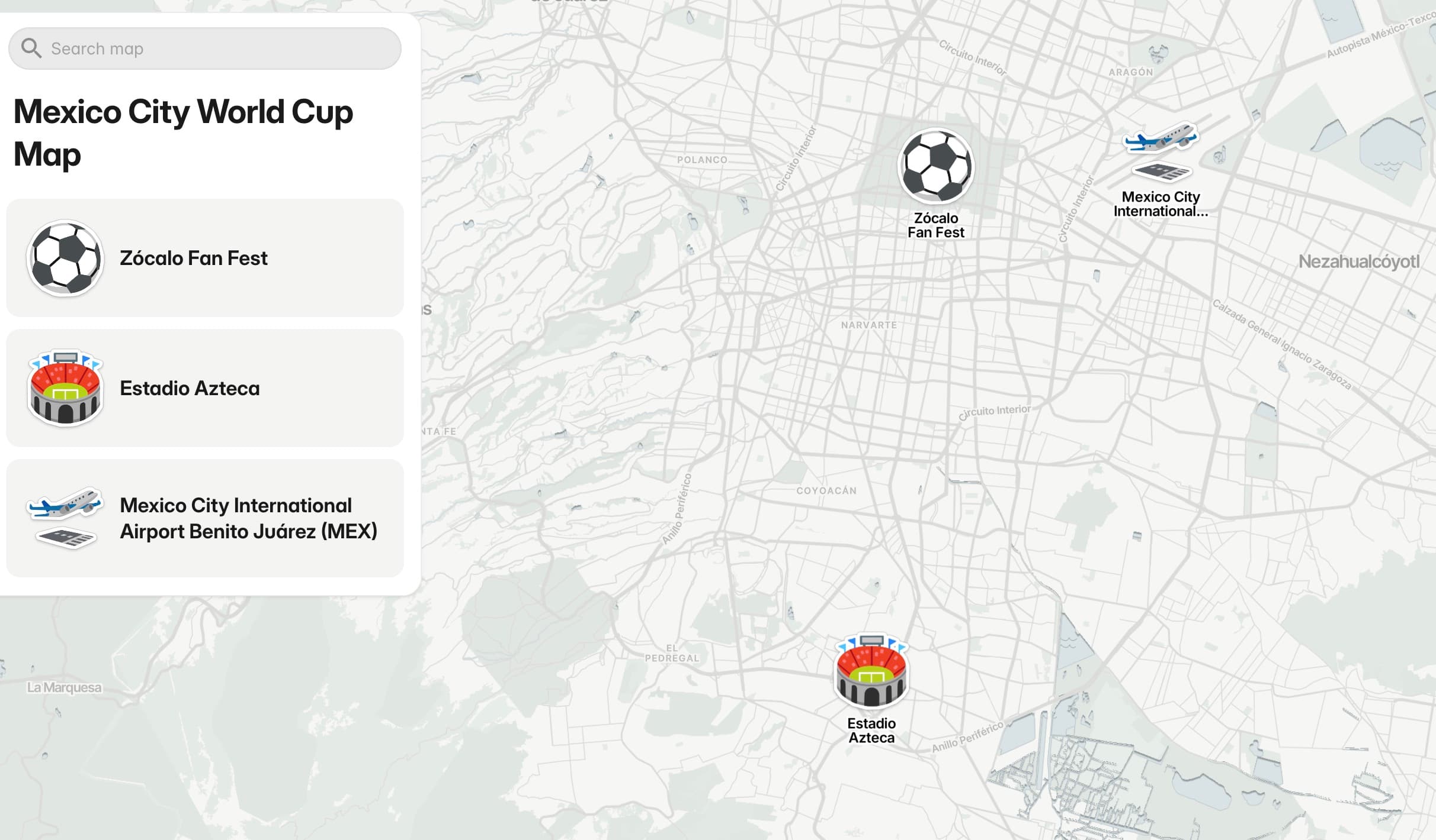 Mexico City World Cup map