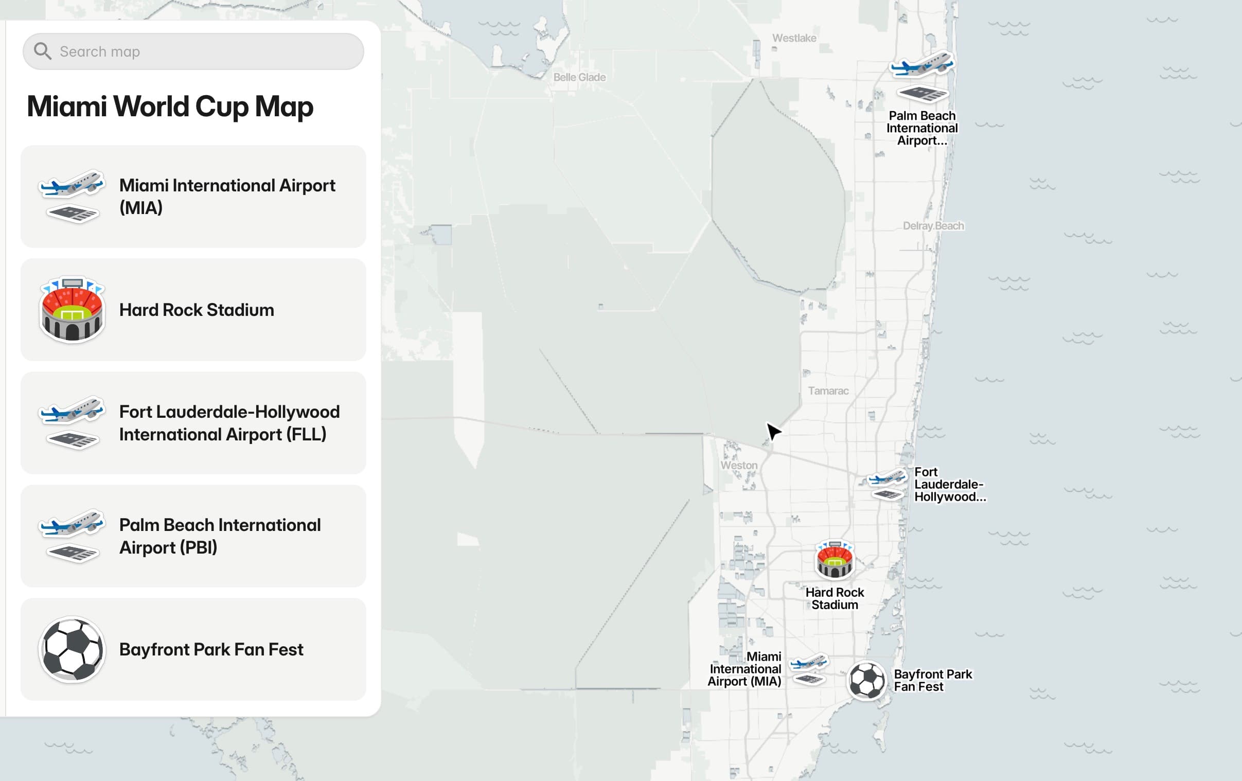 Miami World Cup map