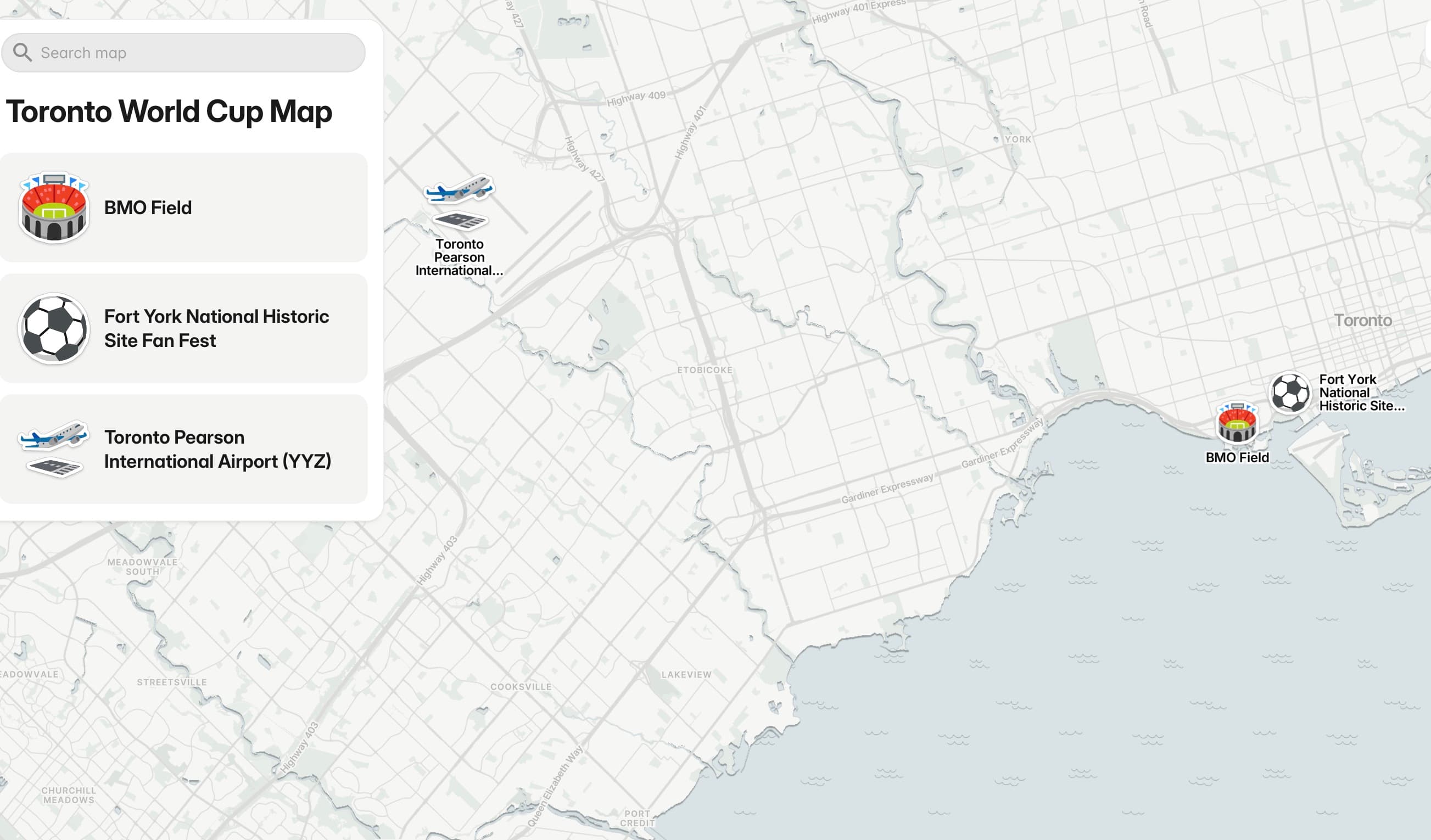 Toronto World Cup map