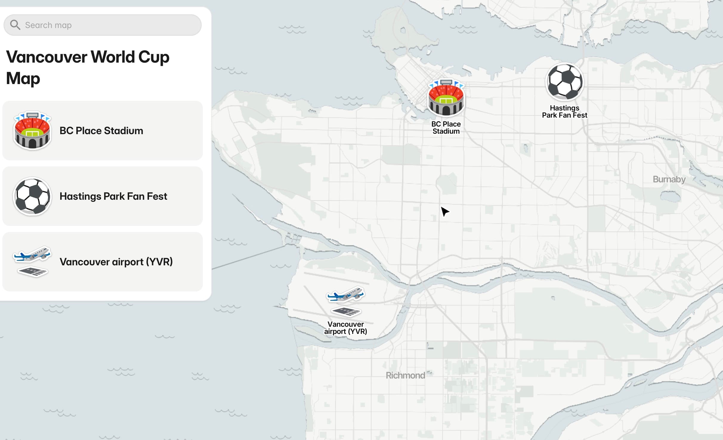 Vancouver World Cup map